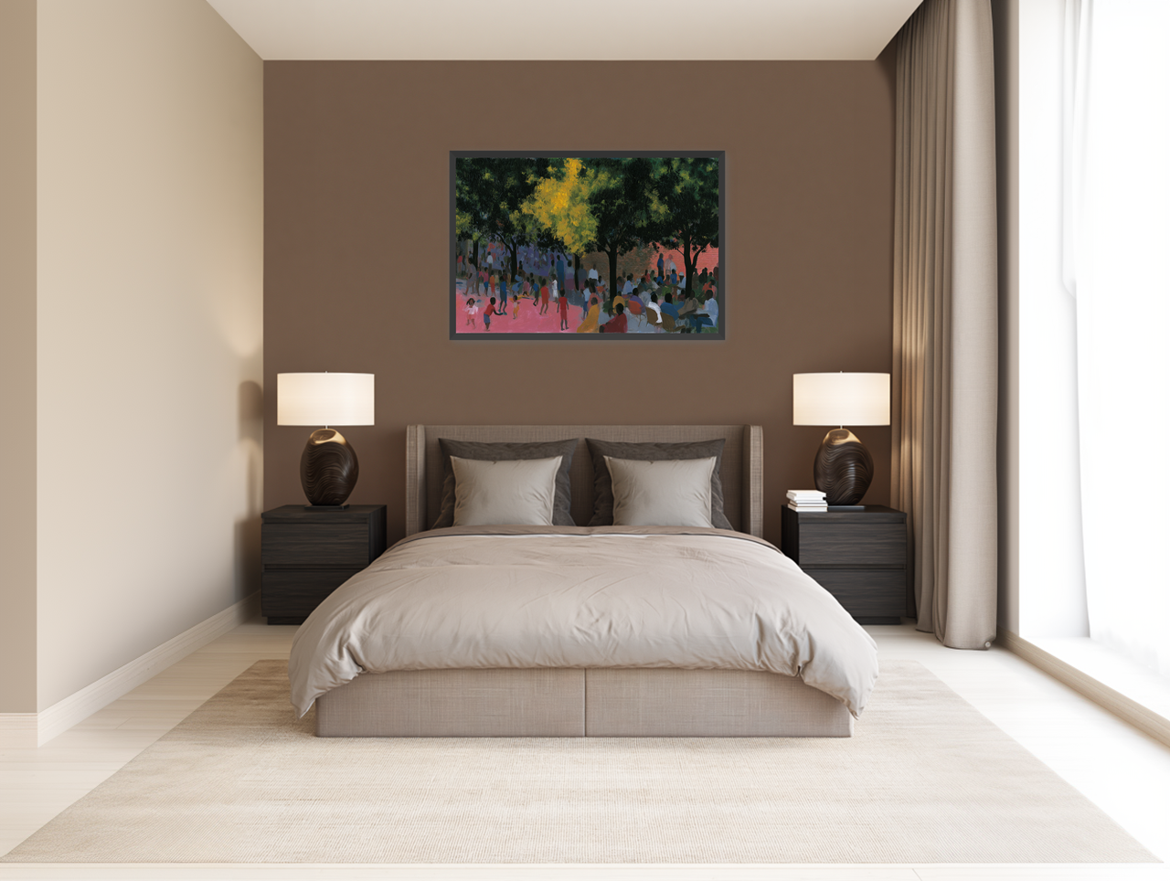 Children playing under trees room view