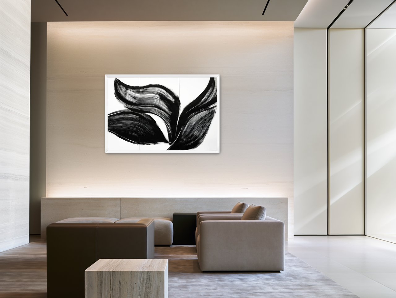 Three petals in black ink room view