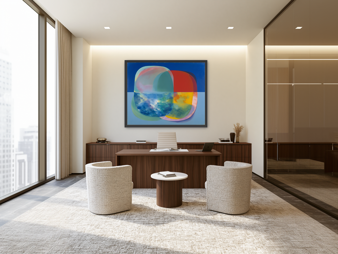 Translucent overlaps on blue field room view