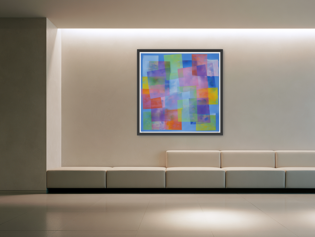 Blue field under shifting pastels room view