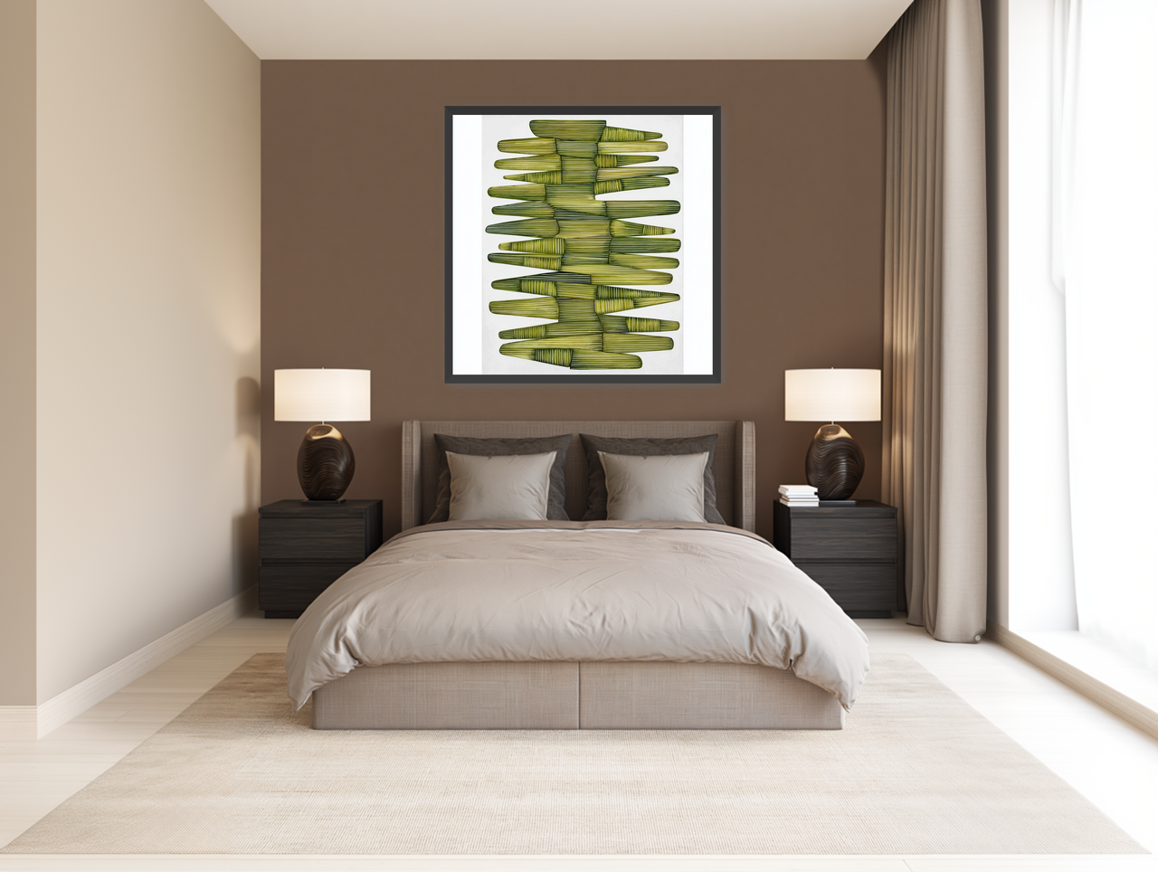 Olive green stacking lightens room view
