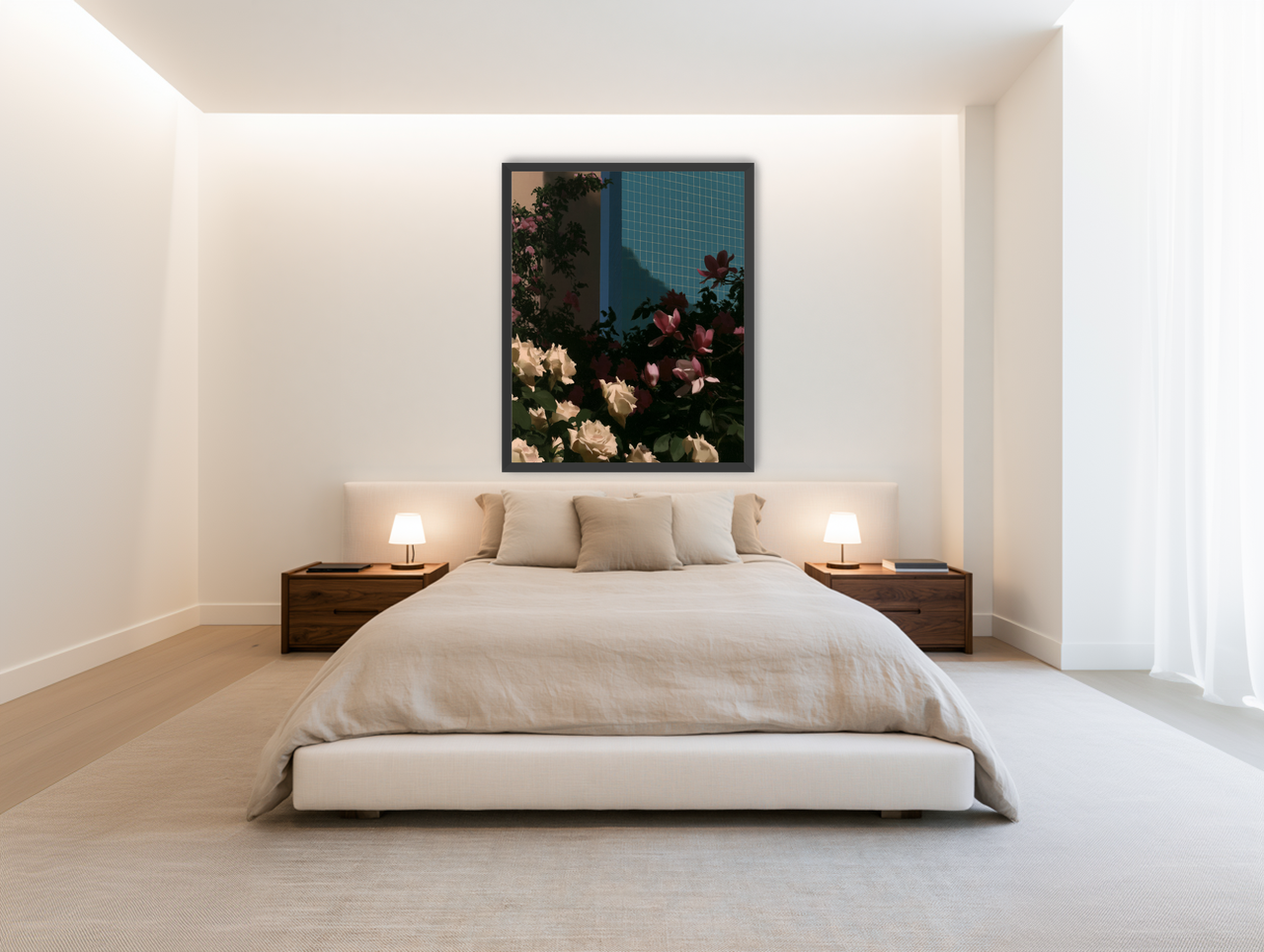 Flowers beneath the tiled wall room view