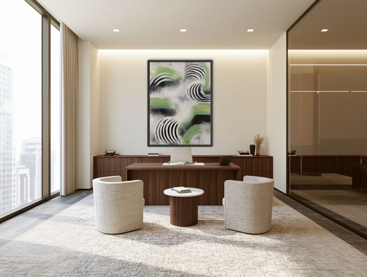 Curved bands in drifting haze room view