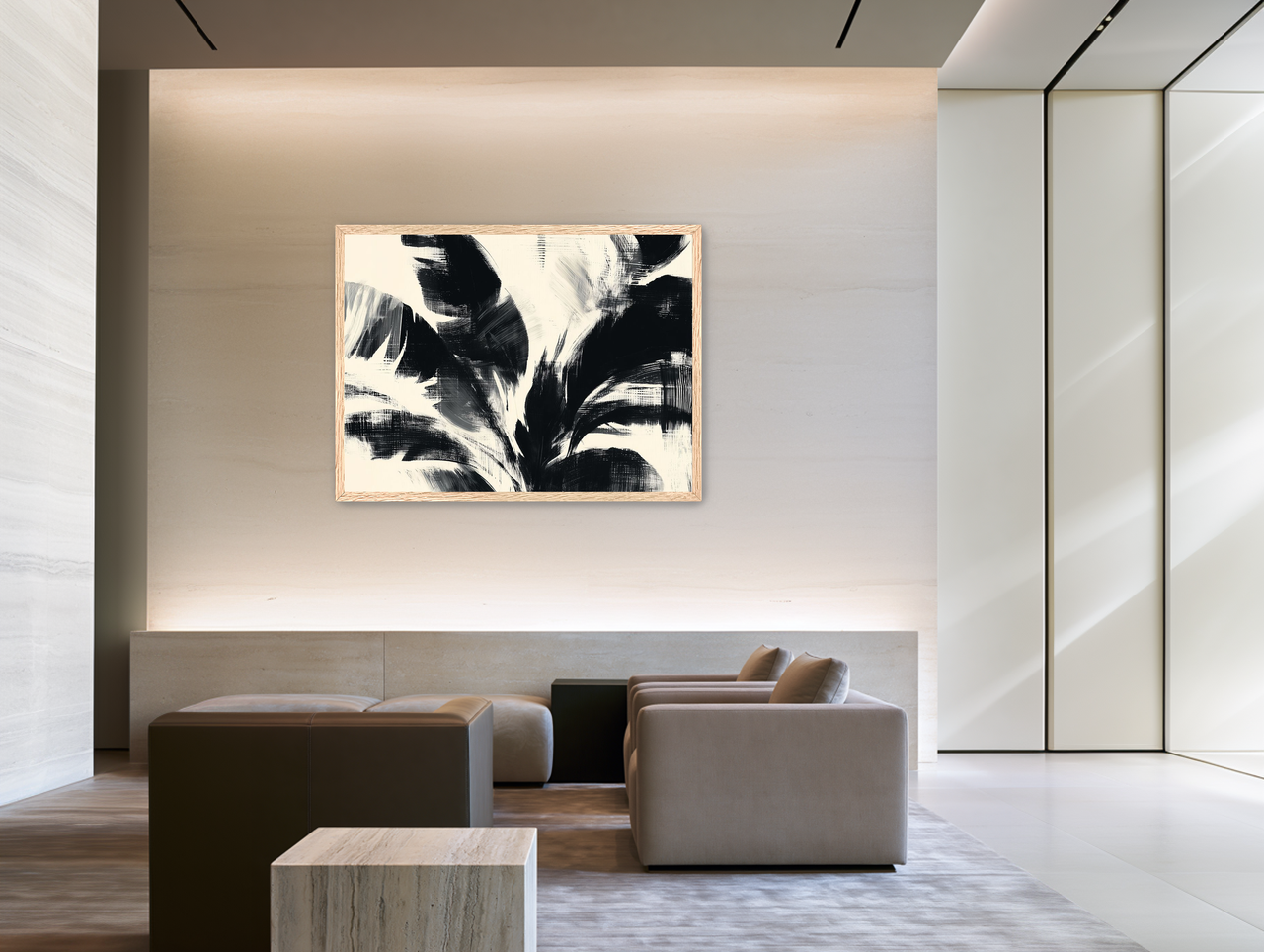 Black weight on off-white room view