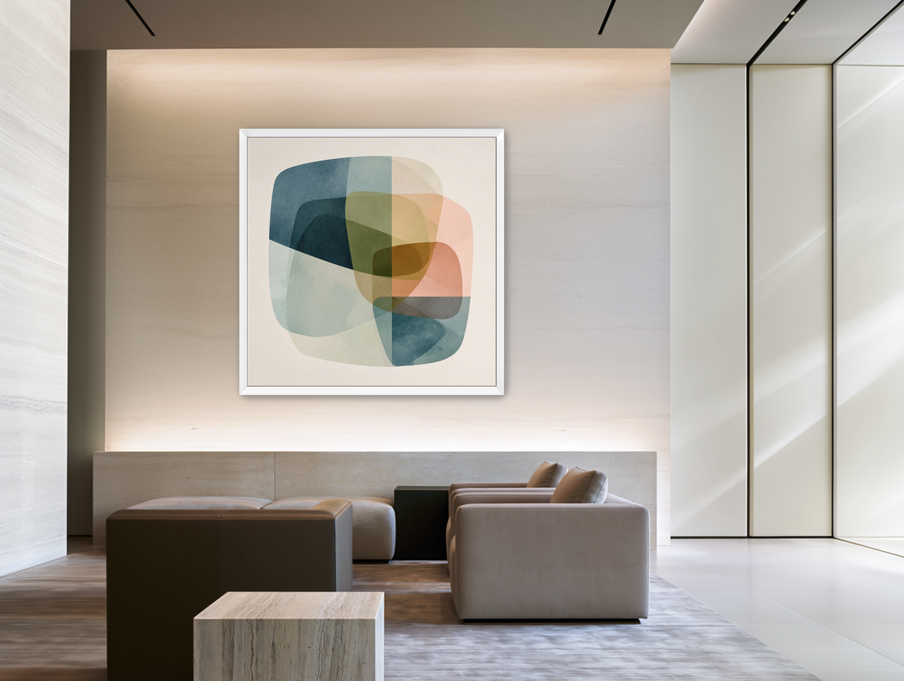 Muted layers within soft corners room view