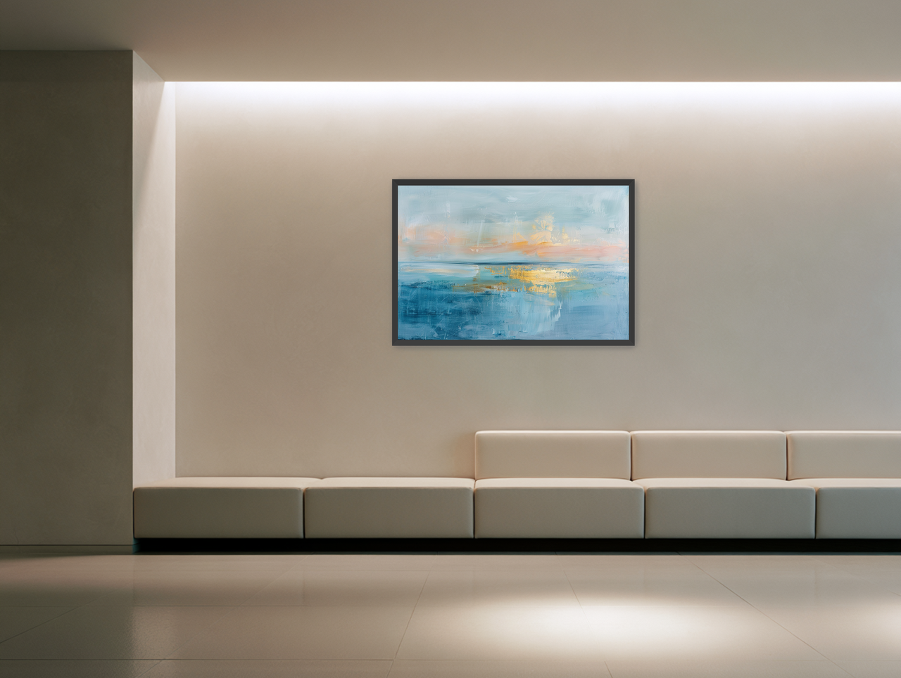 Gold light on quiet water room view