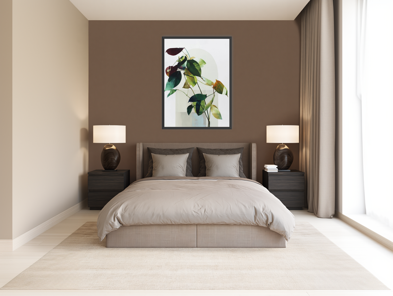 Leaves across a pale arch room view
