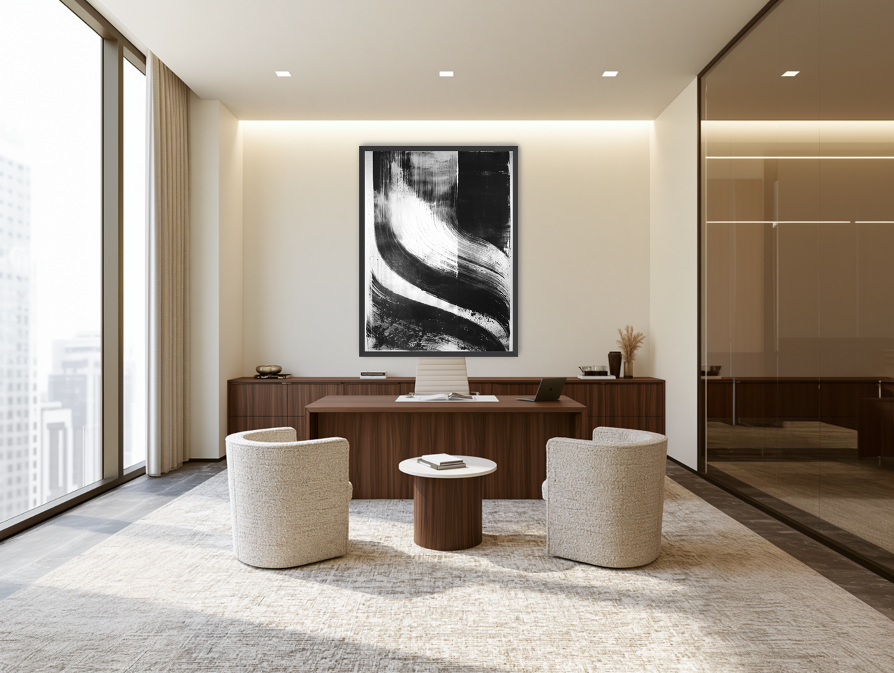 Scraped arcs in black ink room view