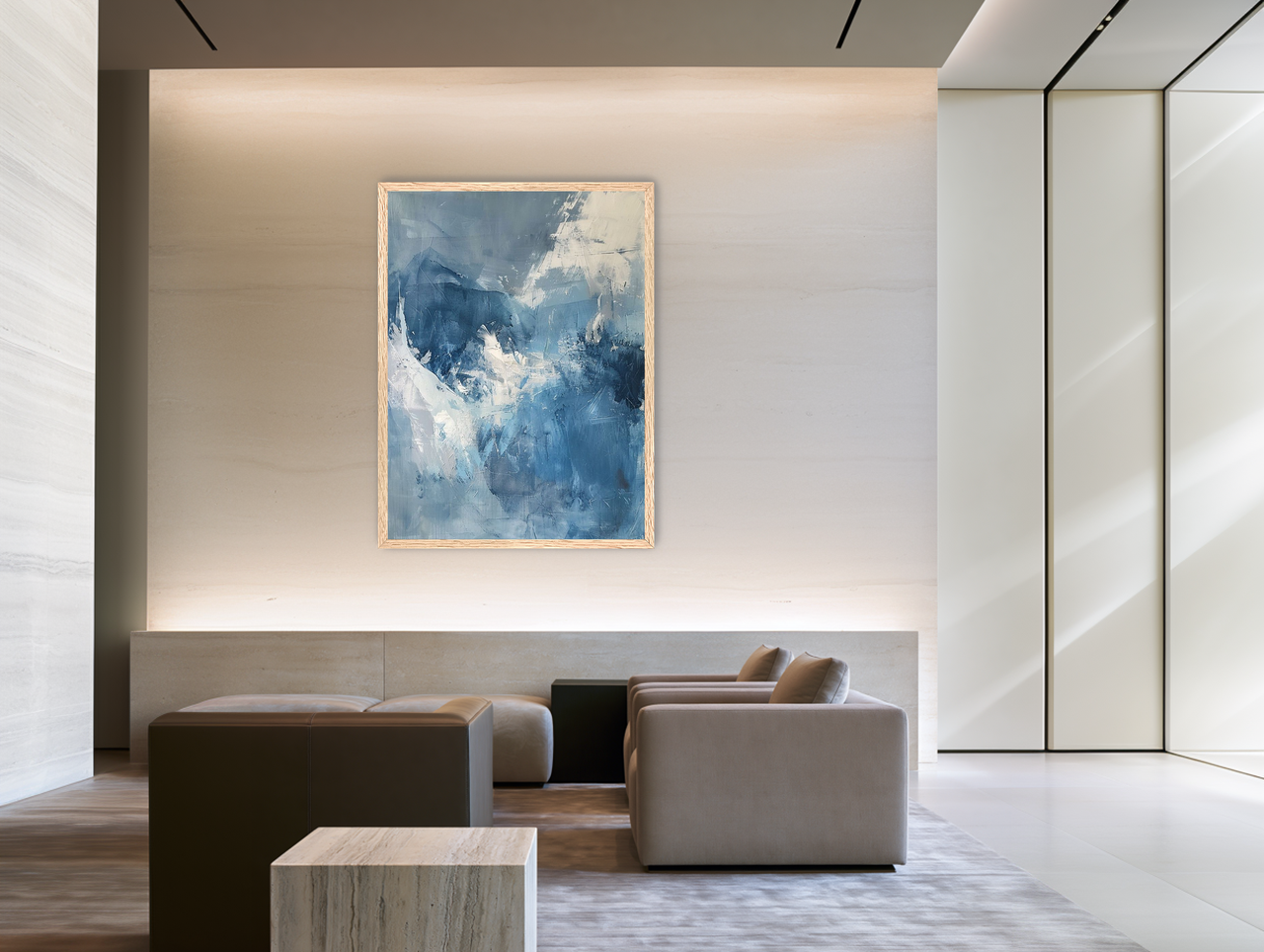 Blue slipping into white room view