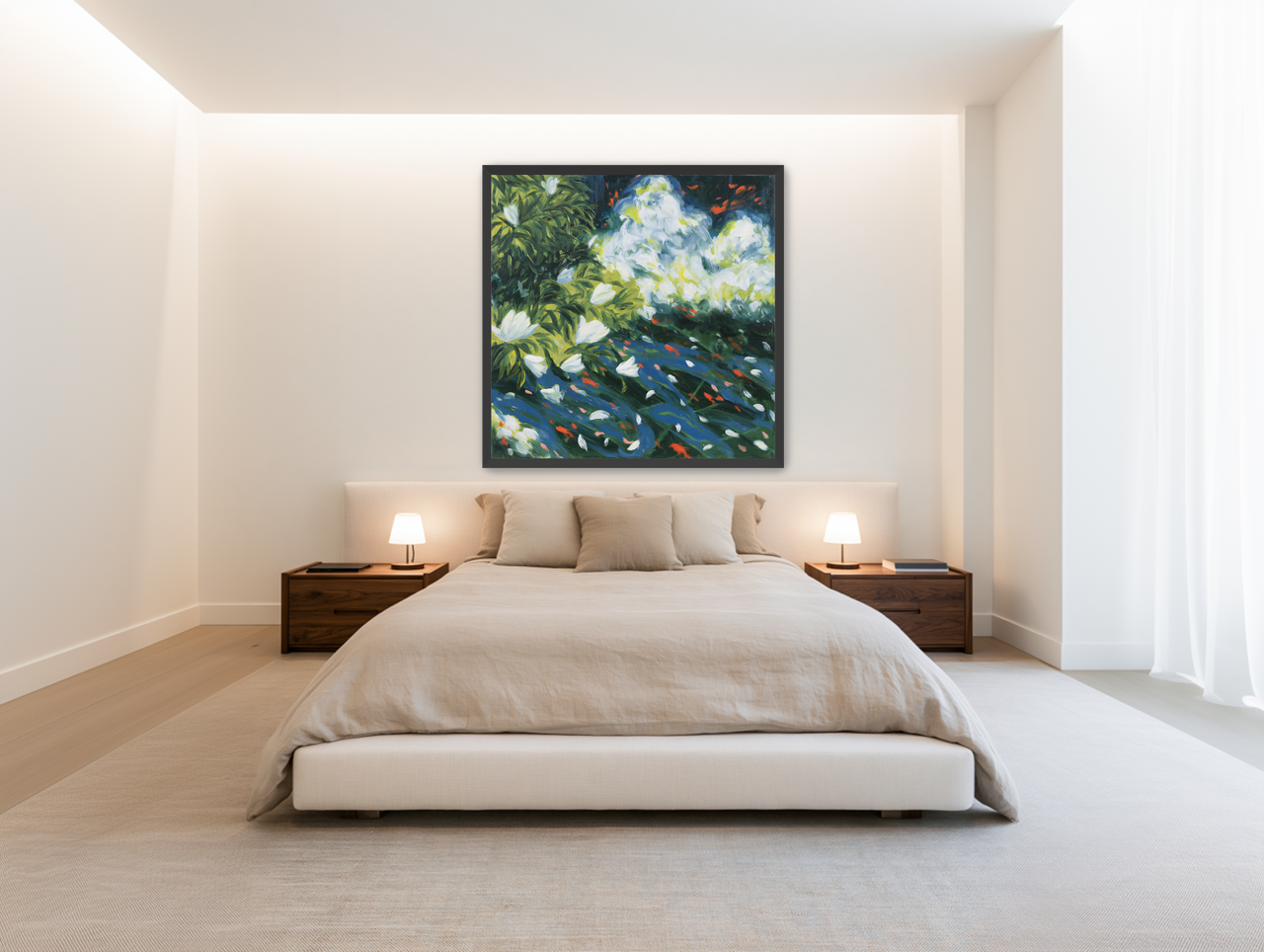 White petals on blue water room view