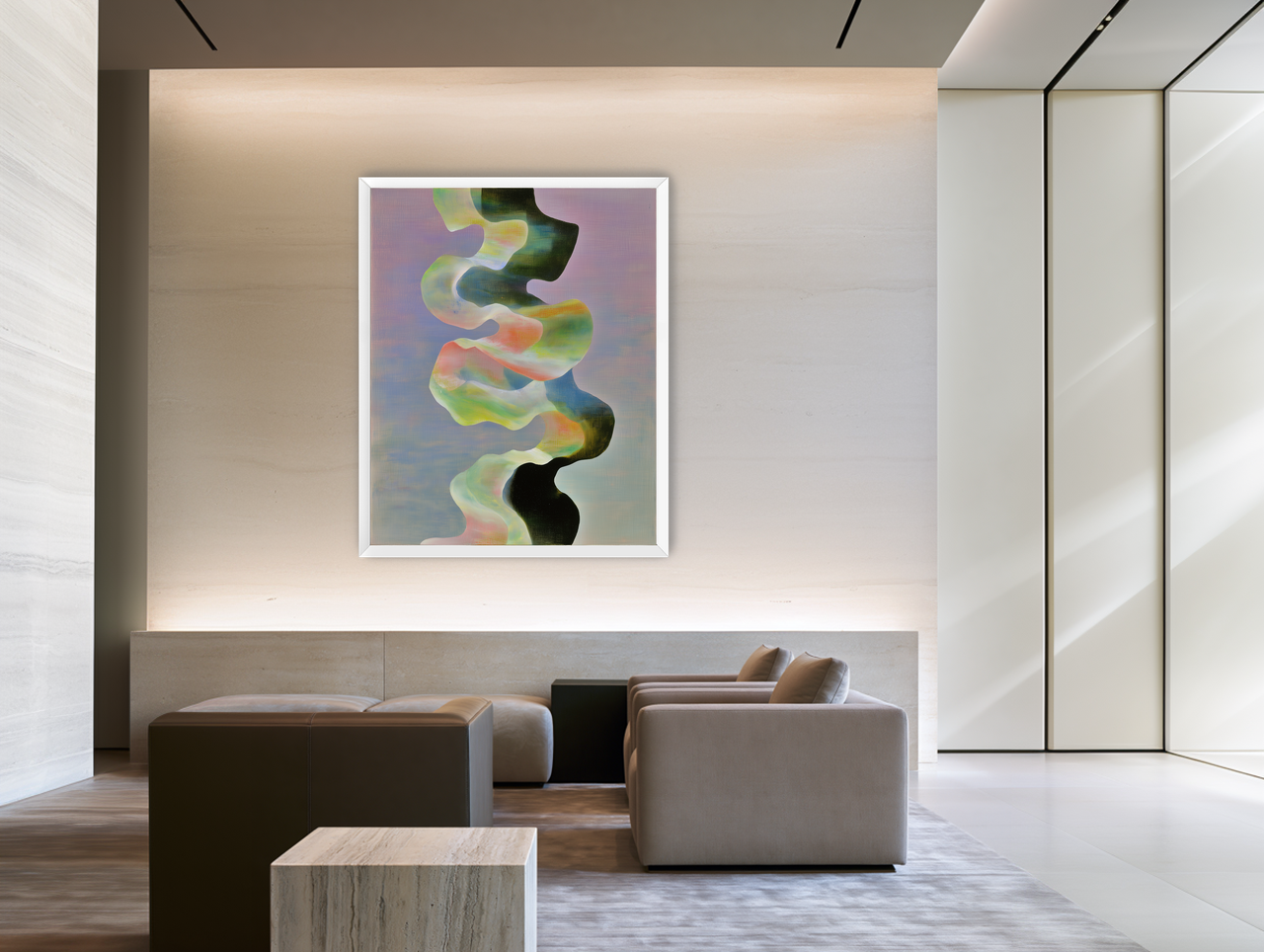 Twisting painted ribbon bands room view