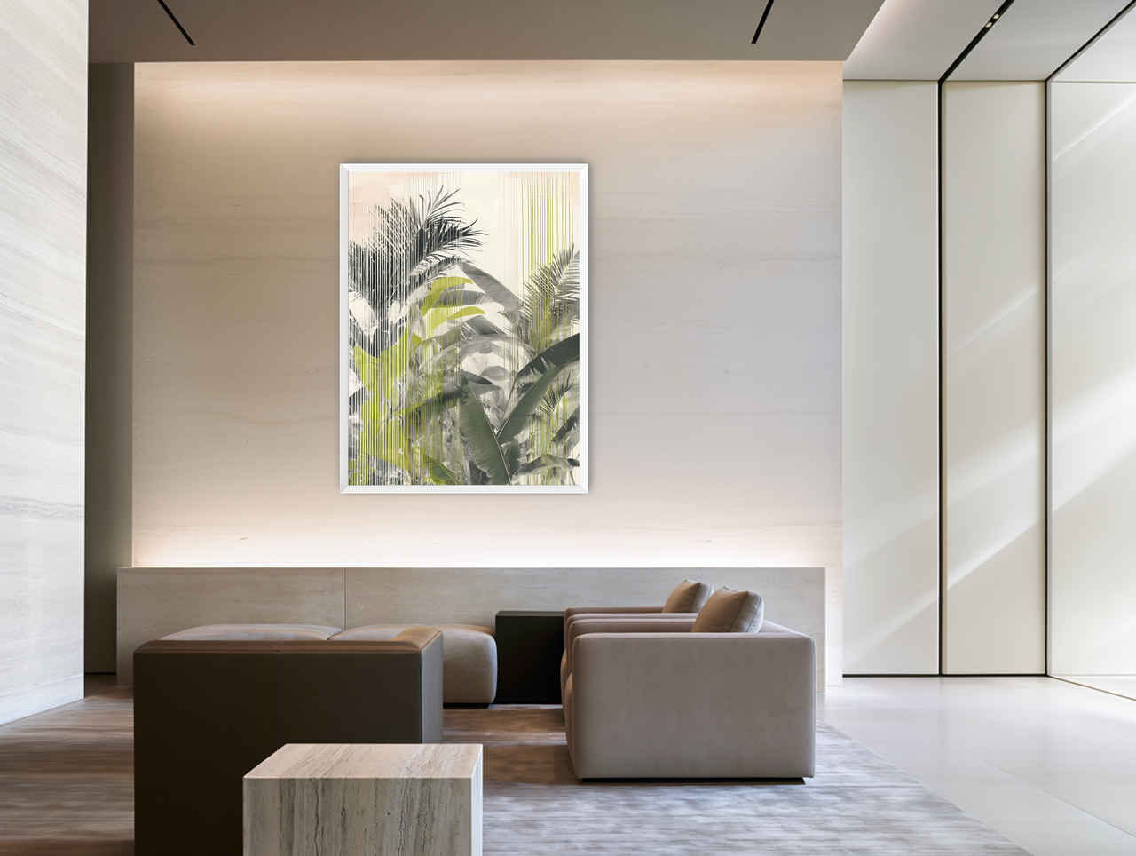 Chartreuse rain through palms room view