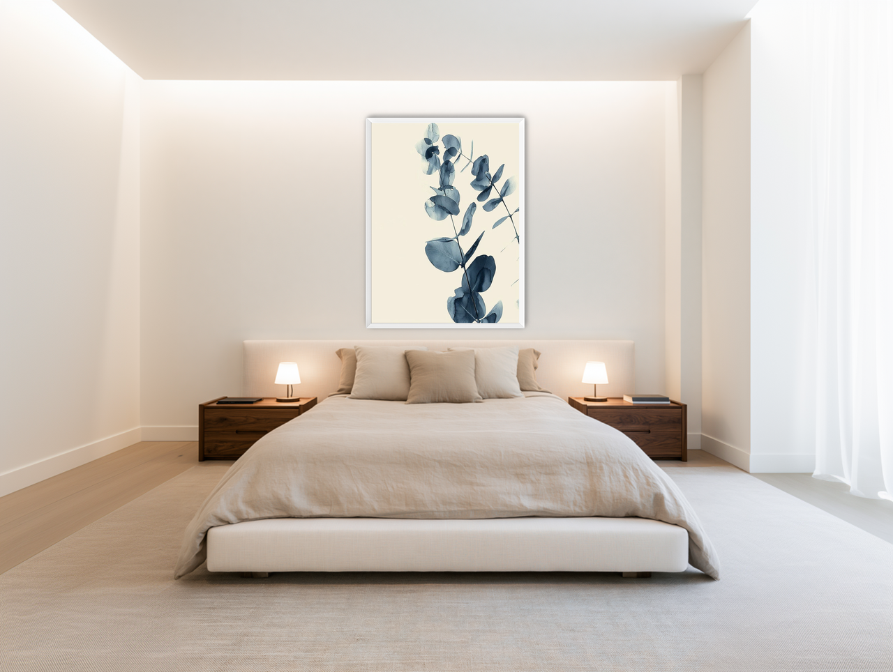 Blue eucalyptus on paper room view