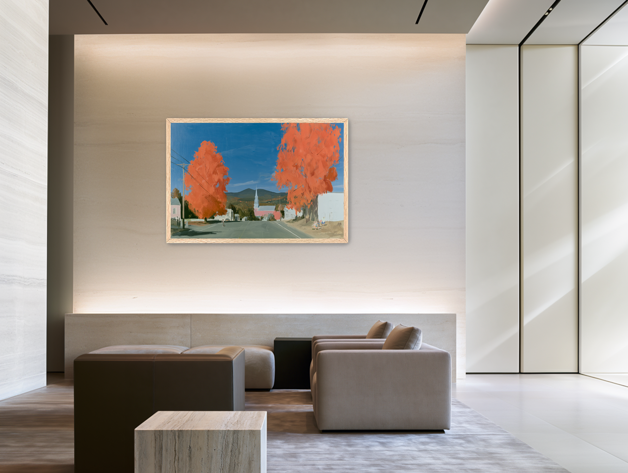 Orange trees over the steeple road room view