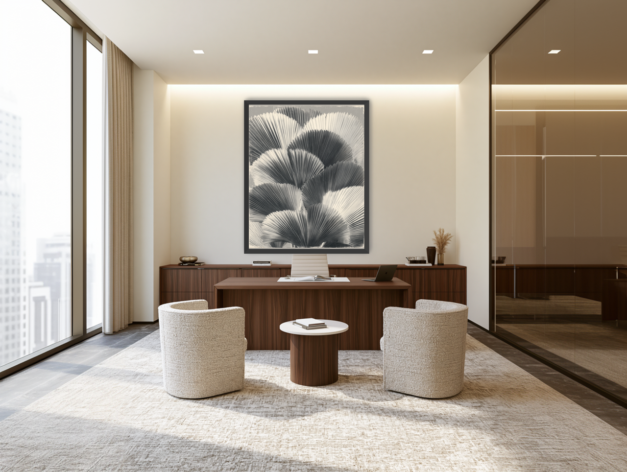 Ginkgo leaves in shadow room view