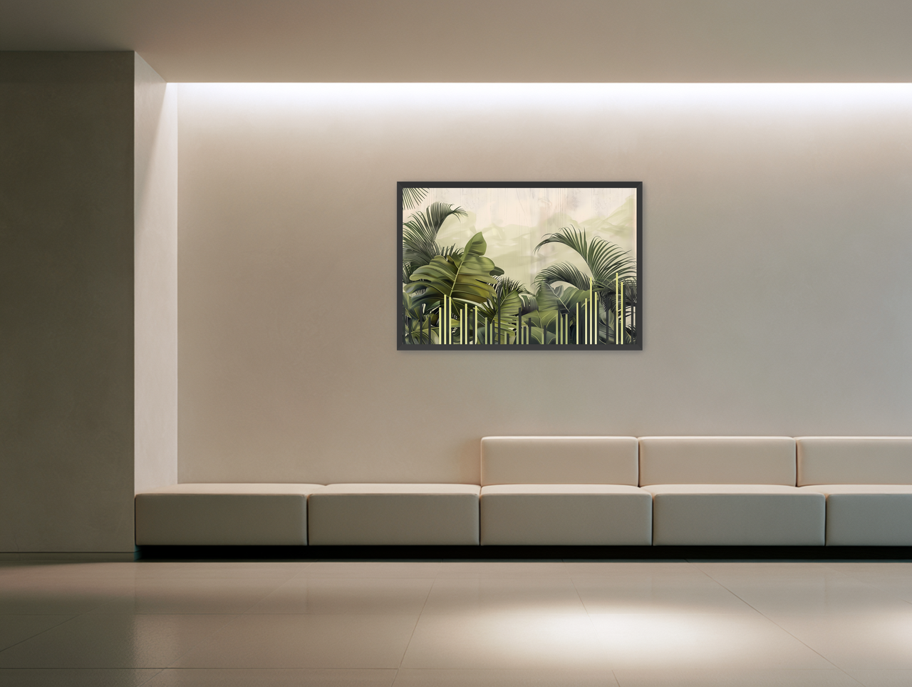Pale sky over green fronds room view