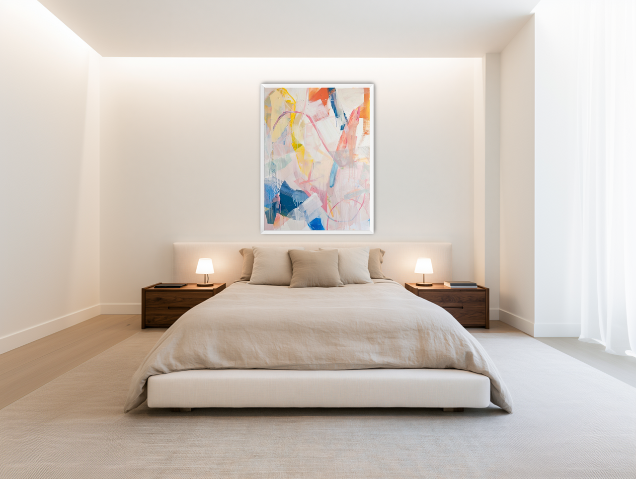 Coral light crossing blue room view