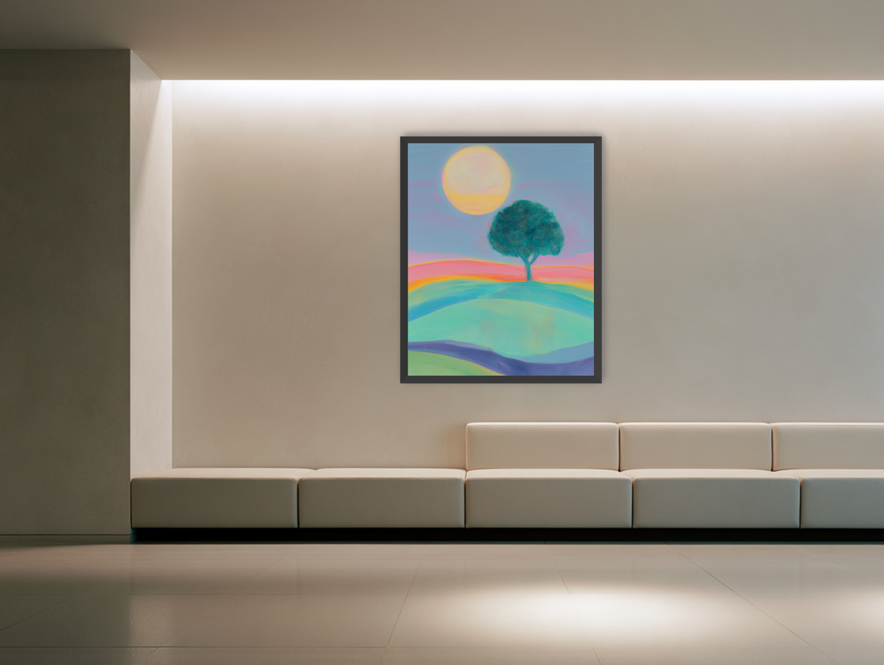 The sun behind the tree room view