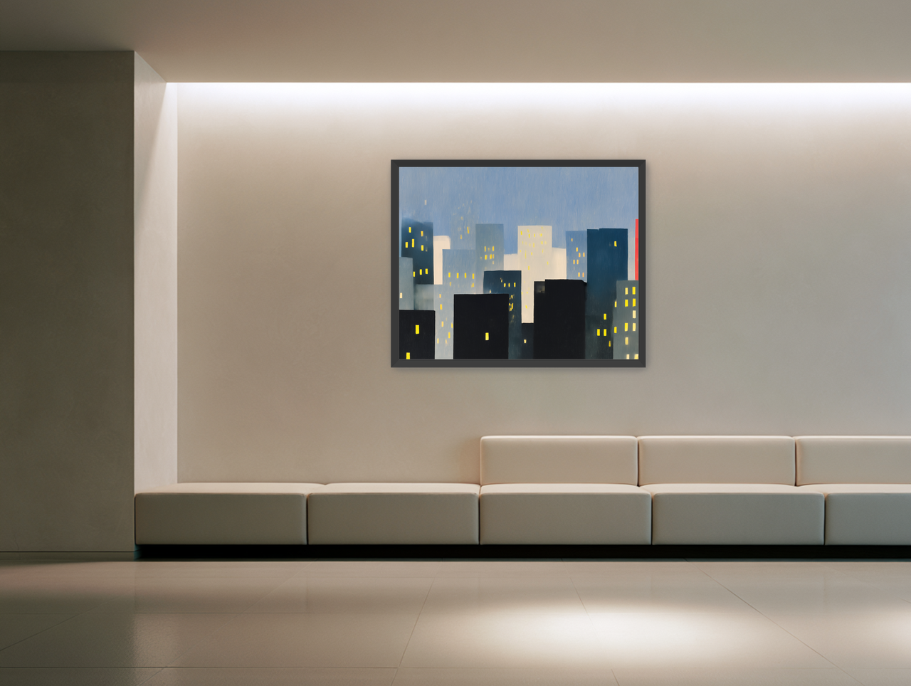 Soft windows in blue towers room view