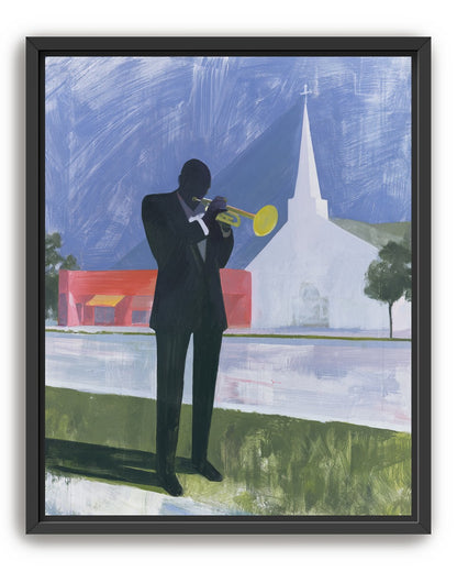 Yellow trumpet before the church