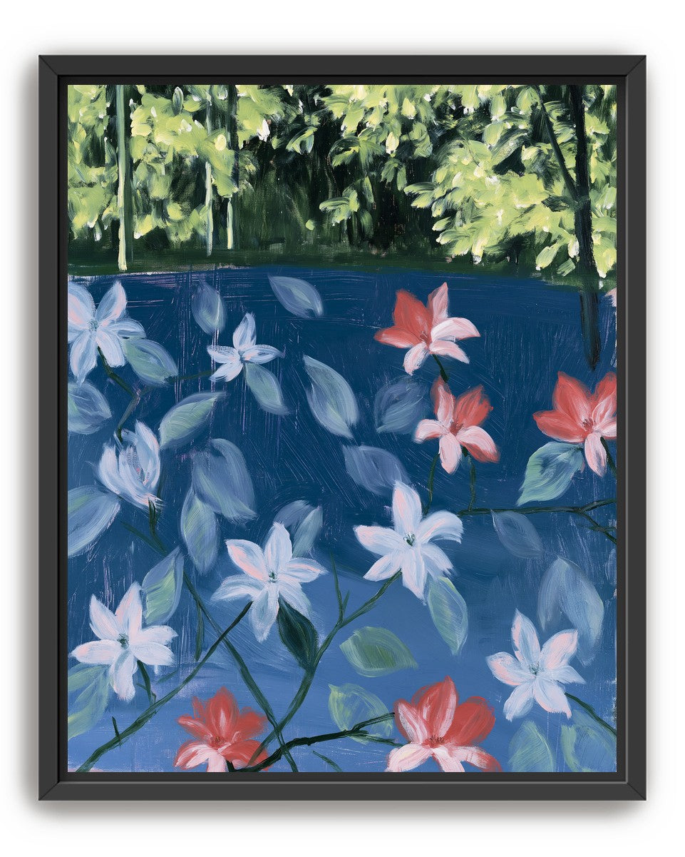 Coral flowers on dark water