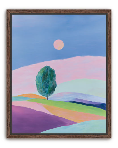 A pale sun above hills