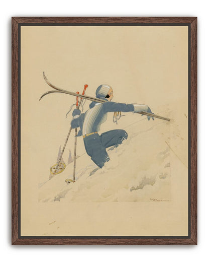 Blue skier in pale snow