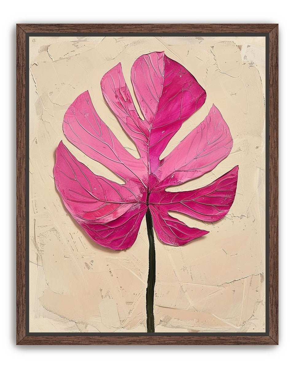 Pink leaf on plaster white