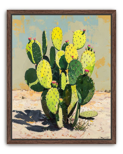 Yellow light on cactus pads