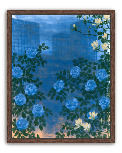 Roses against the blue towers