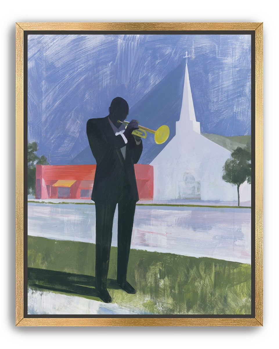 Yellow trumpet before the church