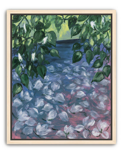 White petals on blue pond