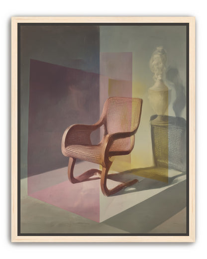 Cane chair within color panes