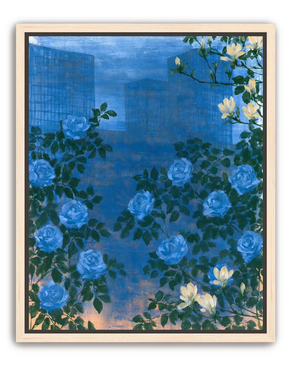 Roses against the blue towers