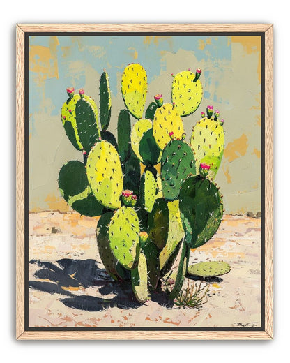 Yellow light on cactus pads