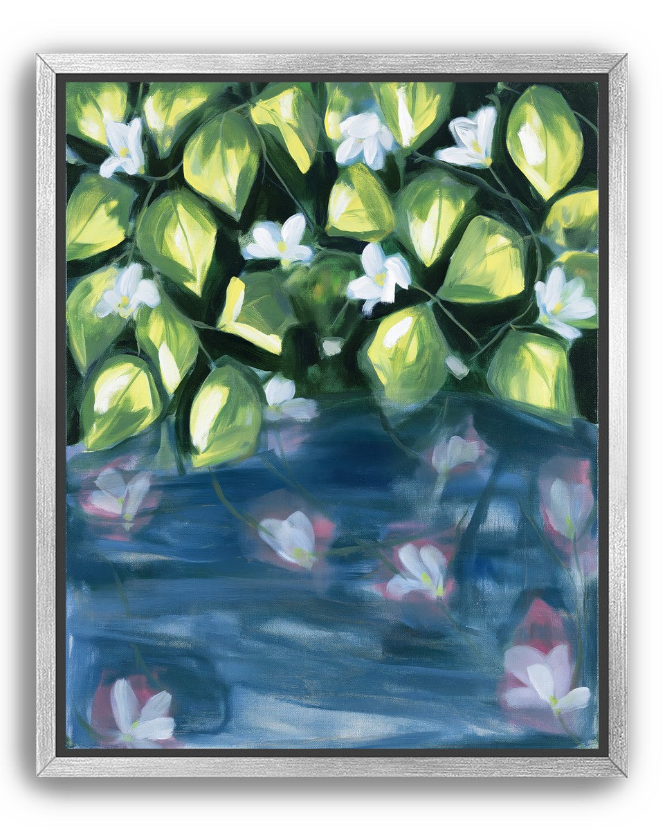 White flowers over blue water