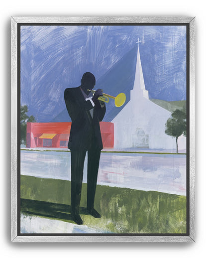 Yellow trumpet before the church