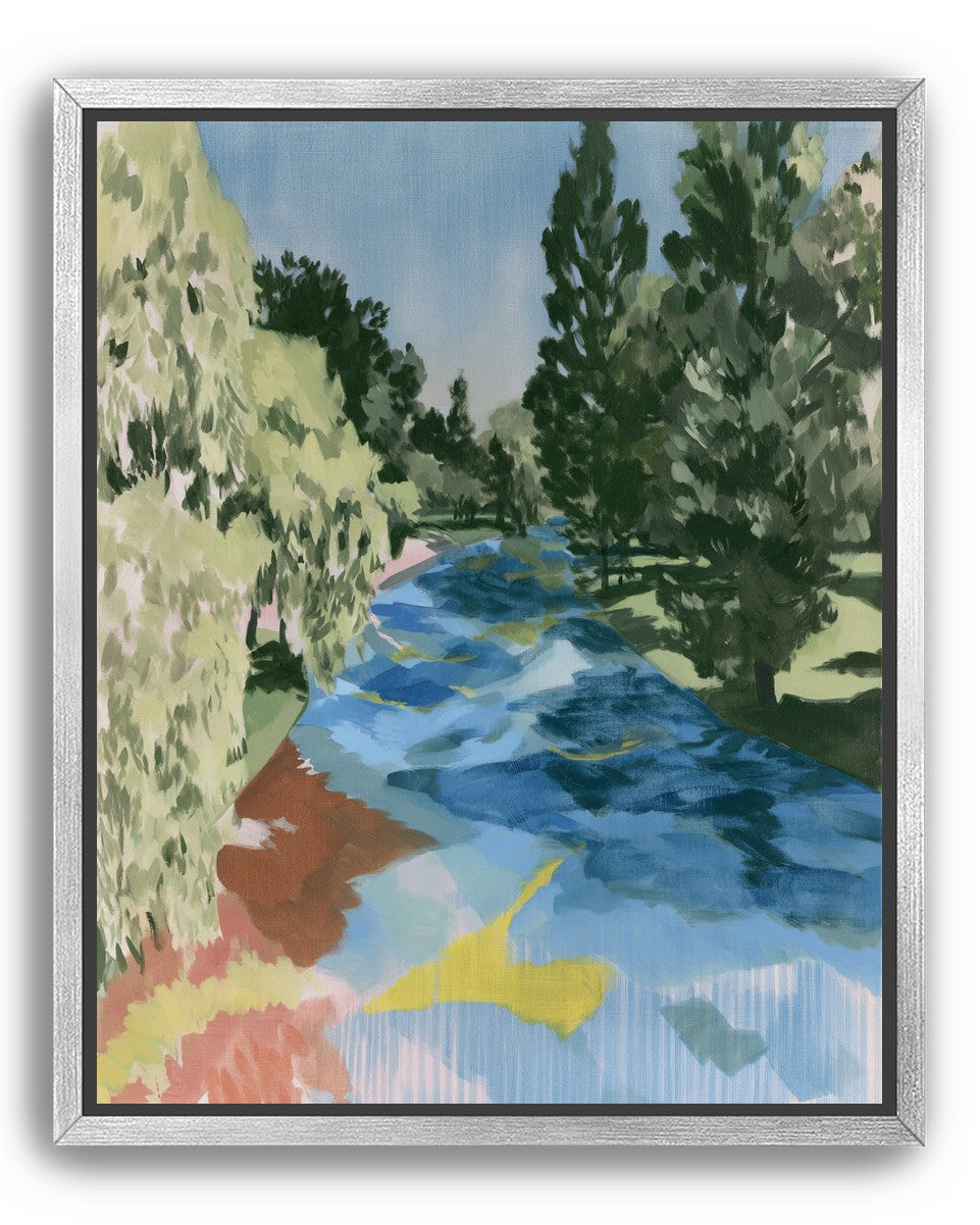 Blue bend under pines