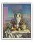 Urn and fruit before mountains