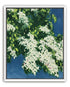 White blossoms on blue field