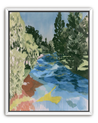 Blue bend under pines