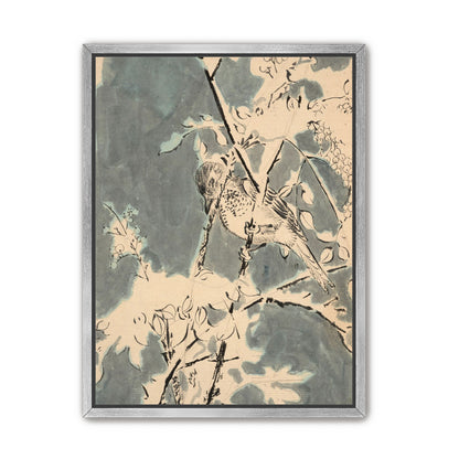 Quiet bird in berry branches