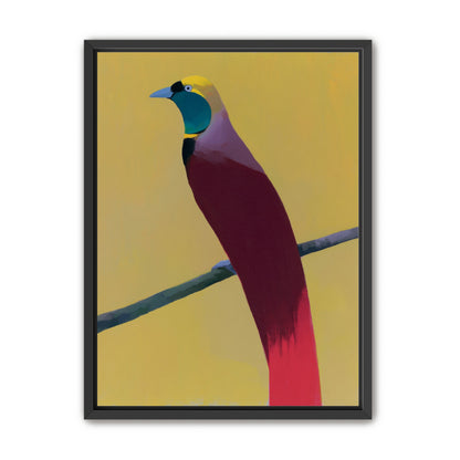 A bright bird on yellow