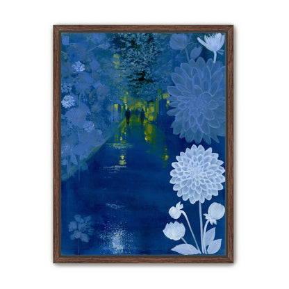 Two walkers under giant flowers