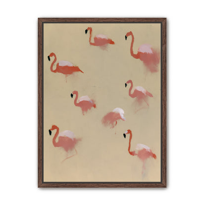 Flamingos in quiet drift