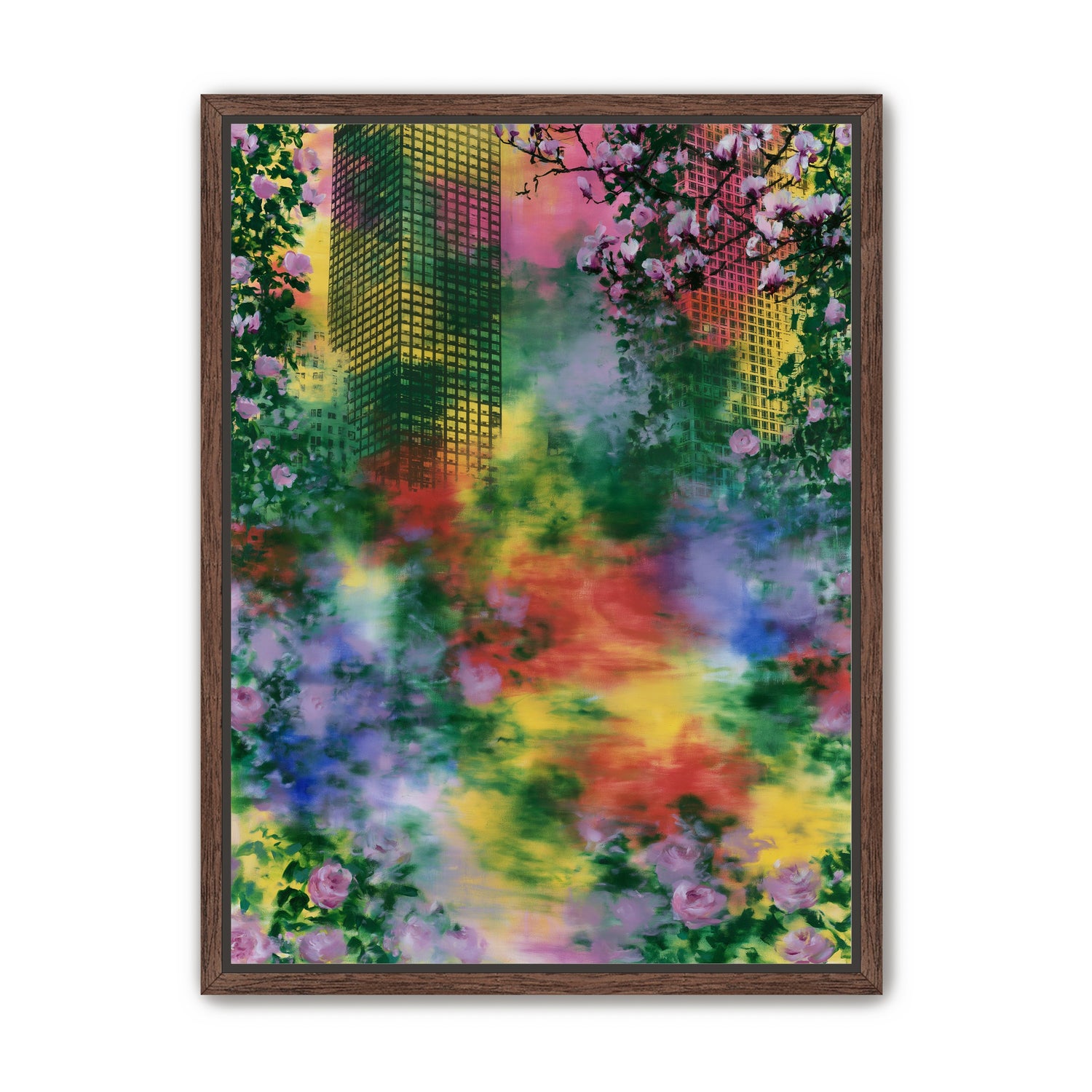 Blossoms over rainbow glass