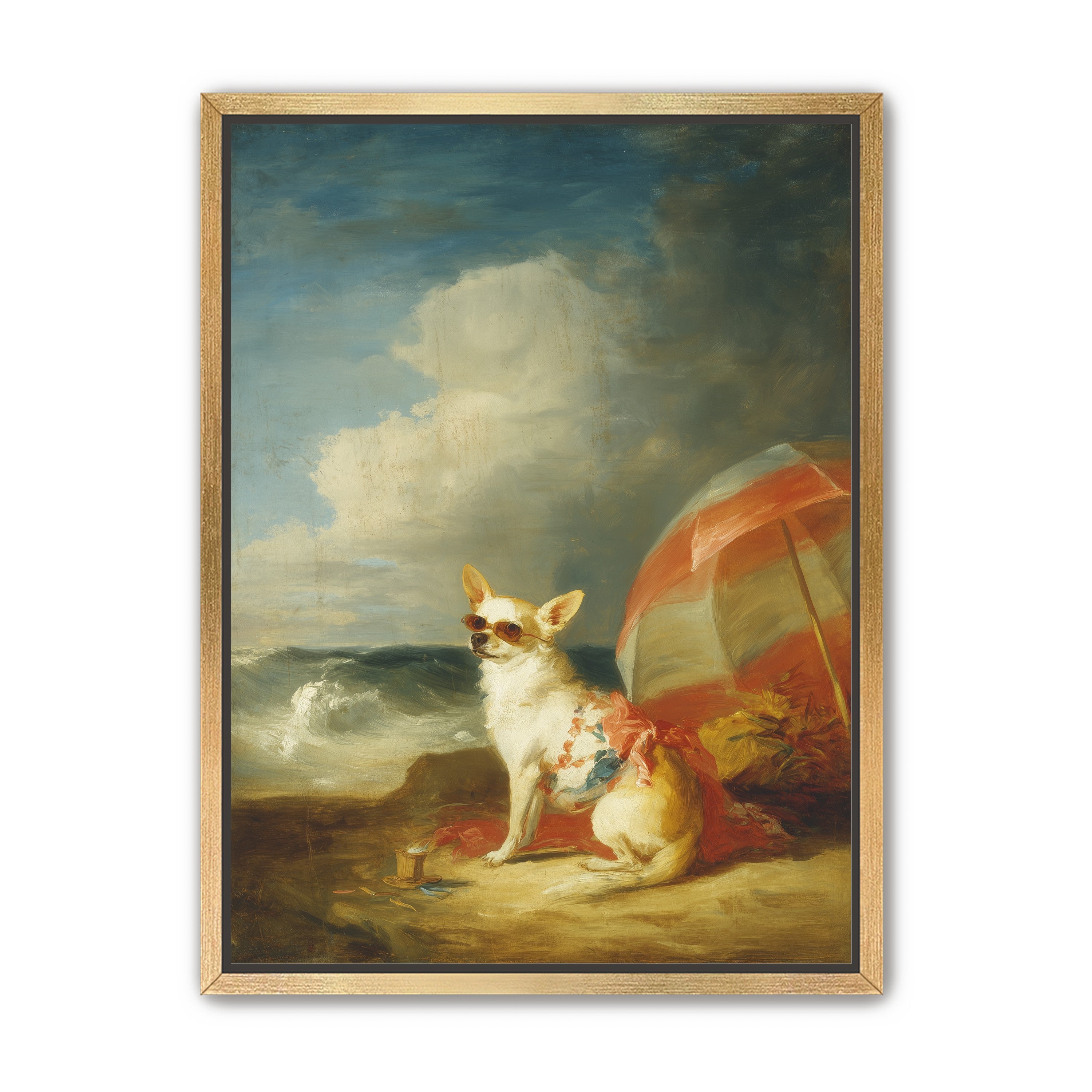 Red shade over seaside dog