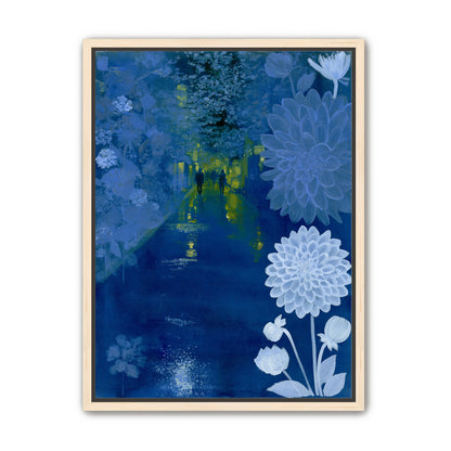 Two walkers under giant flowers