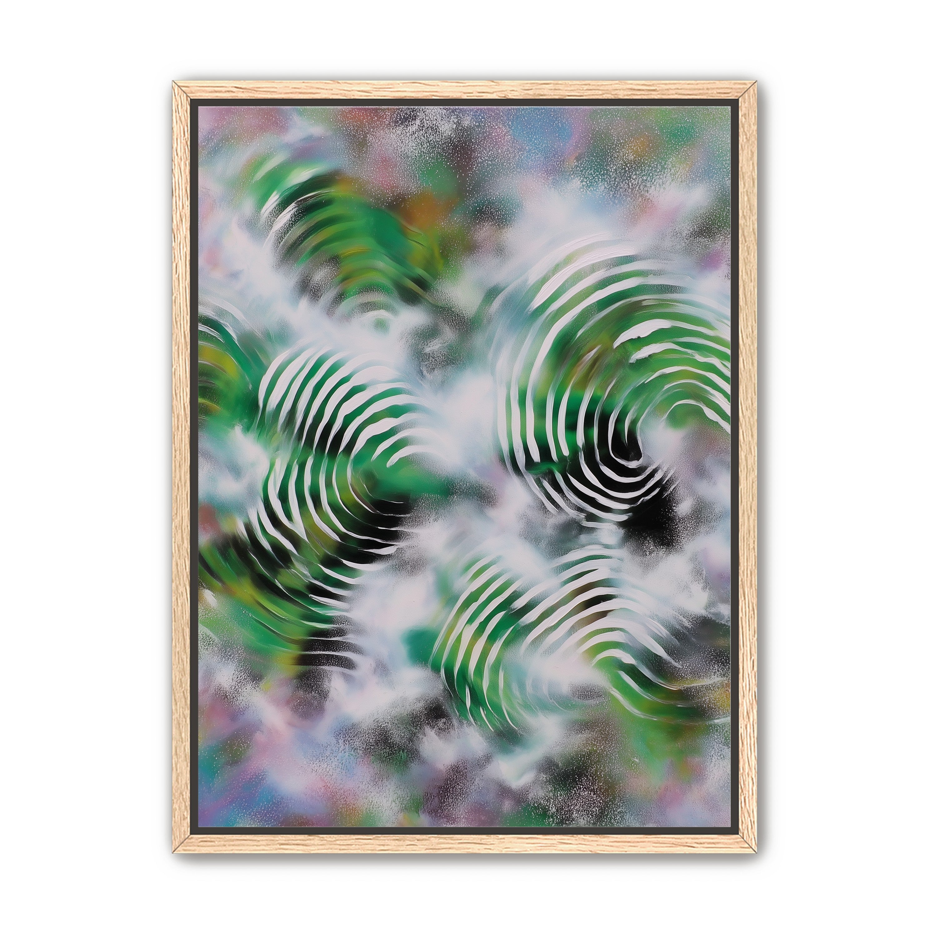 White haze over green spirals