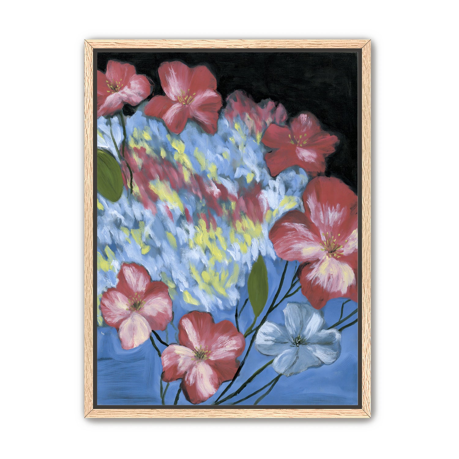 Flowers across the blue field